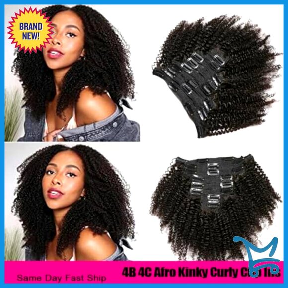 8 Inch Afro Kinky Curly Human Hair Clip In Extensions 8 Pieces 18 Clips main image 5